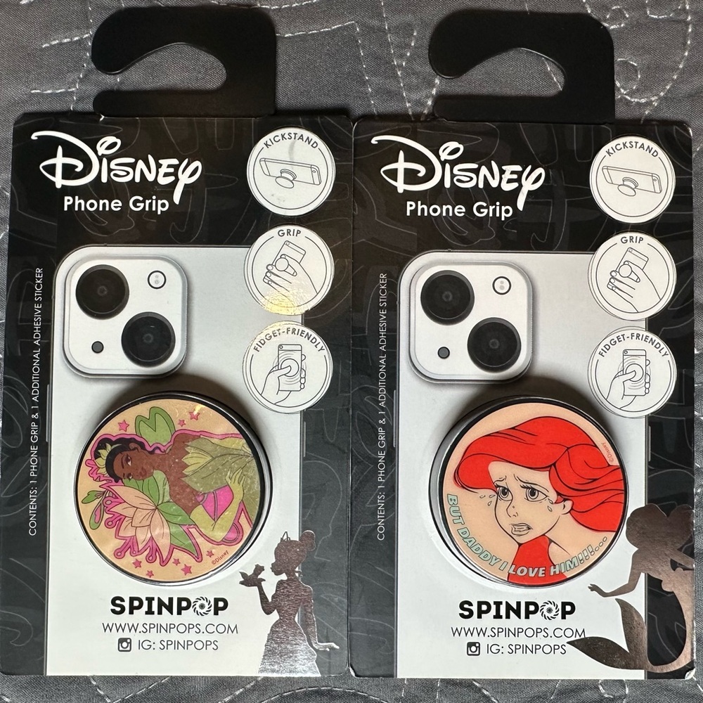 Disney Little Mermaid/Princess and the Frog Spinpop Phone Grip Lot NWT